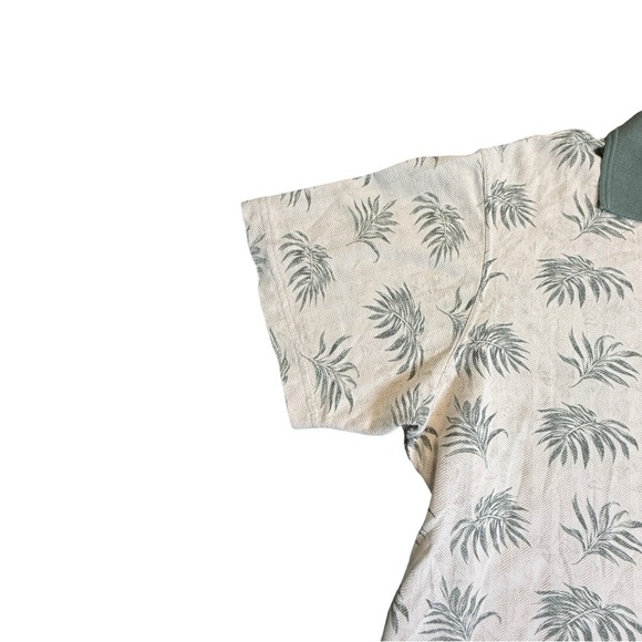 Men's Cream and Green Patterned Polo Shirt Size L - Picture 3 of 7